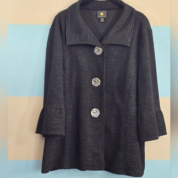 JM Collection Black Textured Lightweight Blazer - Picture 3 of 7